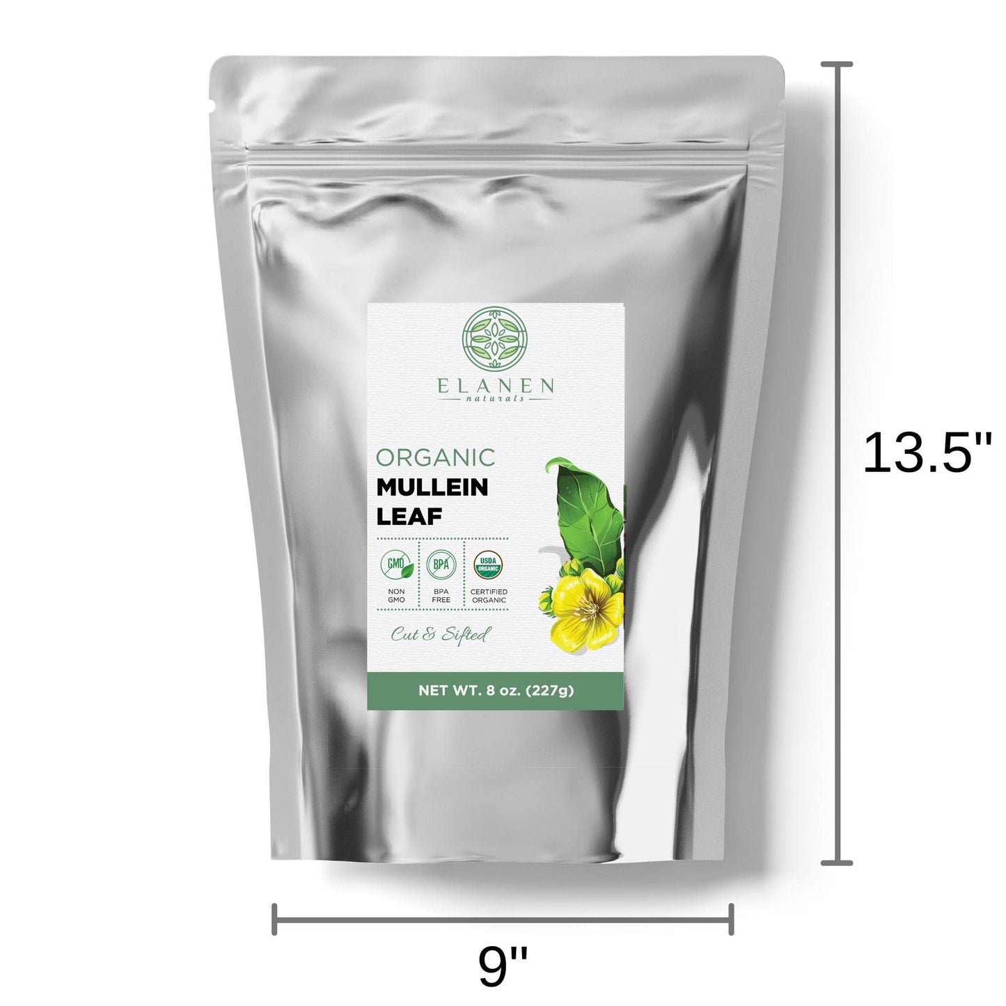 ELANEN naturals Organic Mullein Leaf Tea, Cut & Sifted, 8 oz. (227g), USDA Certified Organic