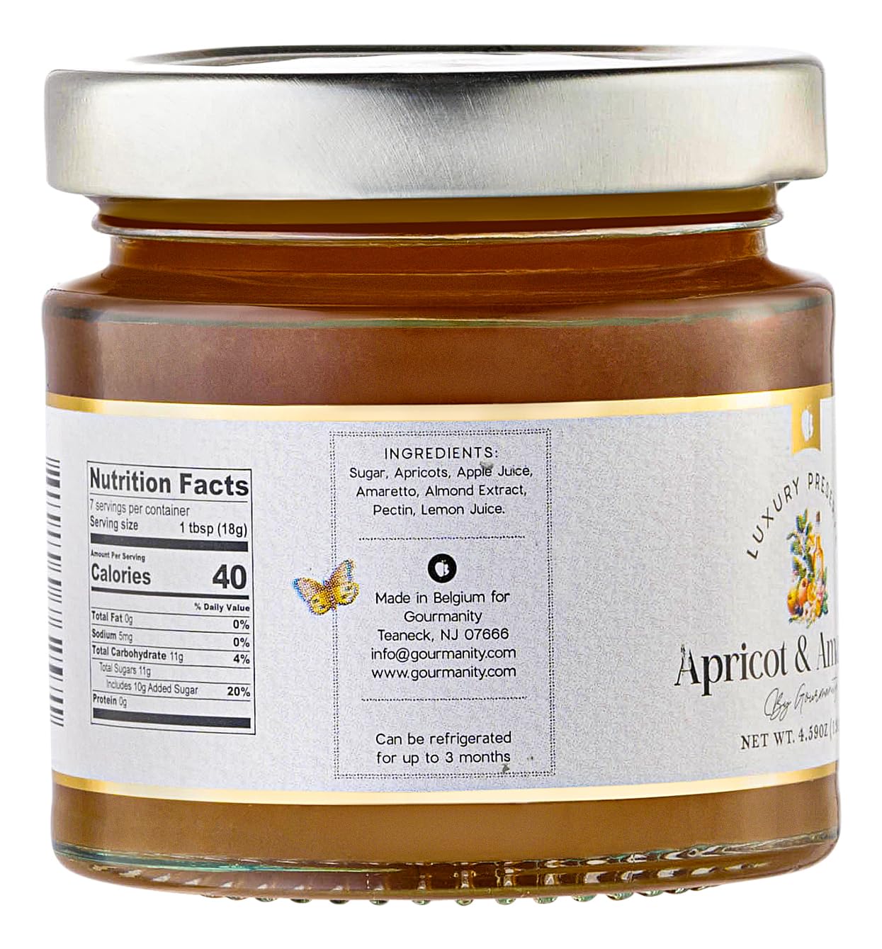 Gourmanity Apricot Jam With Amaretto, Fine Fruit Pieces With Almond Undertones, Great On Toasts And Scones, All Natural, Non-Gmo