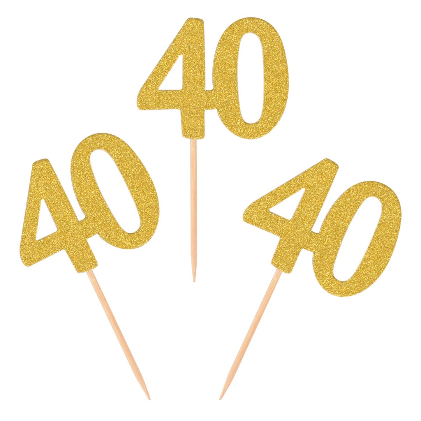 Donoter 40th Cupcake Toppers, Gold Glitter, 50 Count, Paper, Cake Picks for Birthday Anniversary Party Decoration