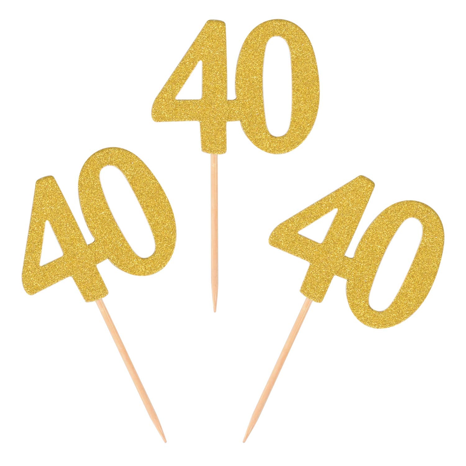 Donoter 40th Cupcake Toppers, Gold Glitter, 50 Count, Paper, Cake Picks for Birthday Anniversary Party Decoration