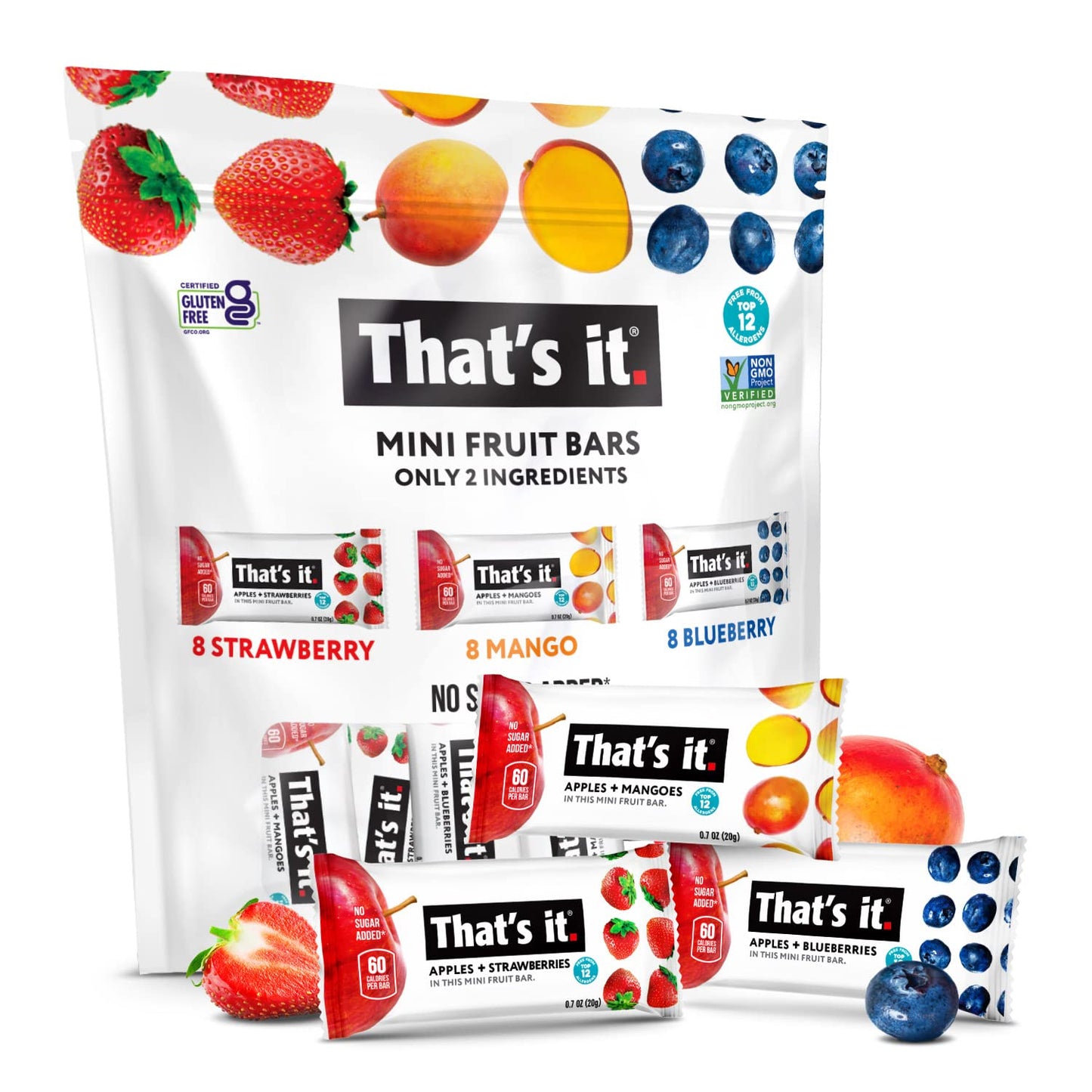 Thats it. Mini Fruit Bars (Variety 24 Pack) No Sugar Added, Plant-Based, Vegan & Gluten Free, Breakfast Bar, Paleo, for Childre