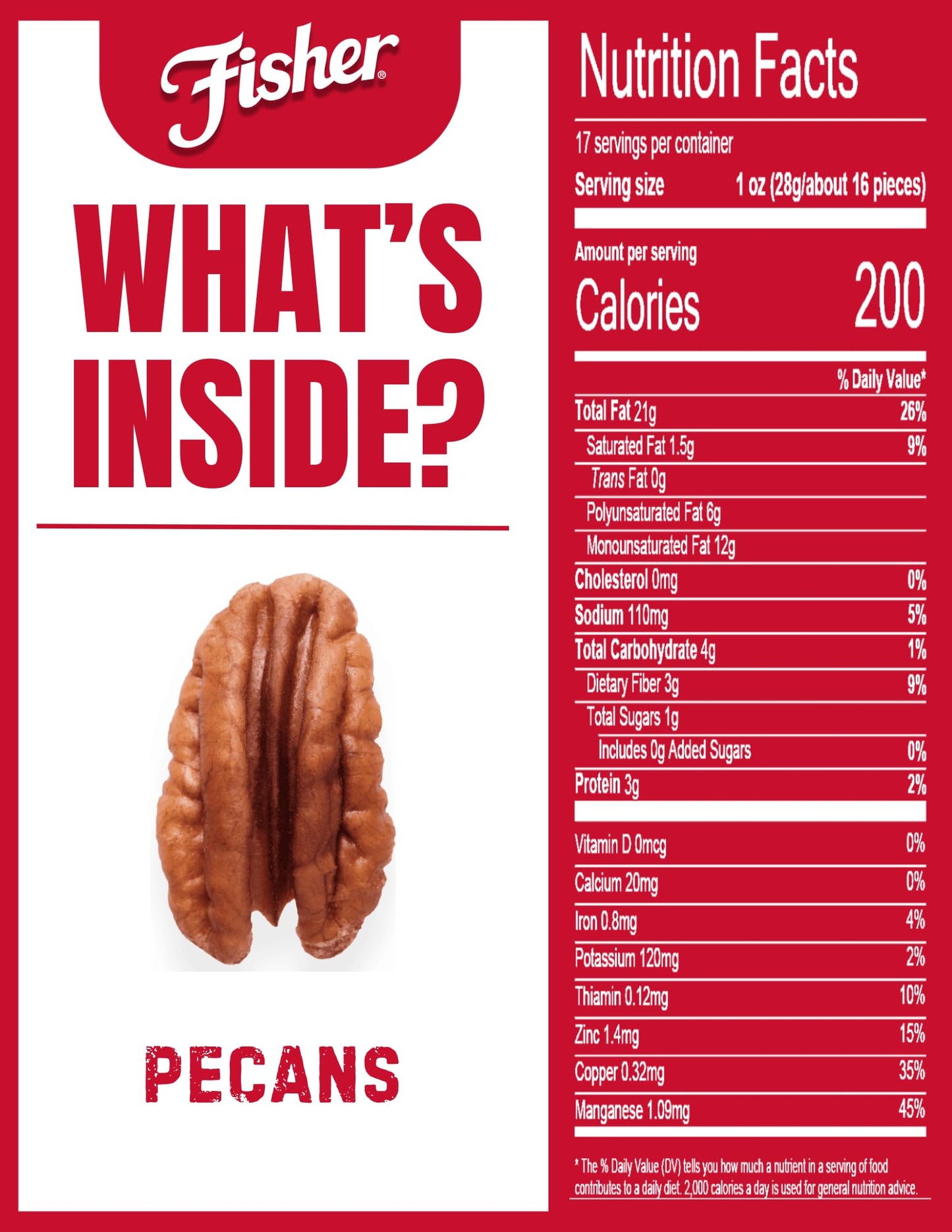 Fisher M th Pecans, Roasted & Salted, Gluten Free, Vegan, 17 Ounces