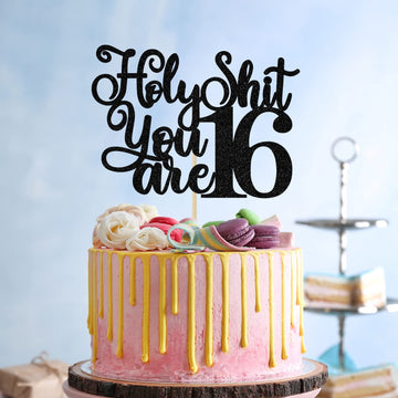 Happy 16Th Birthday Cake Topper, Level 16, Sweet 16 Cake Topper, Funny 16Th Birthday Decorations For Teens Black Glitter