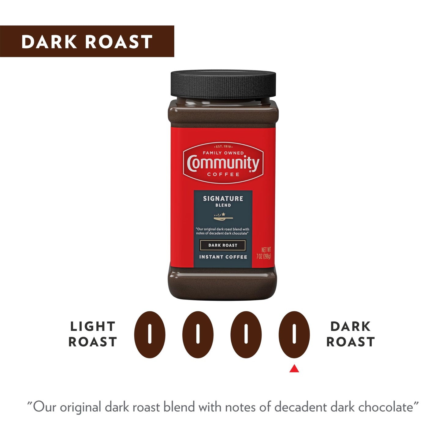 Community Coffee Signature Blend Instant Coffee, Dark Roast, 7 oz Jar
