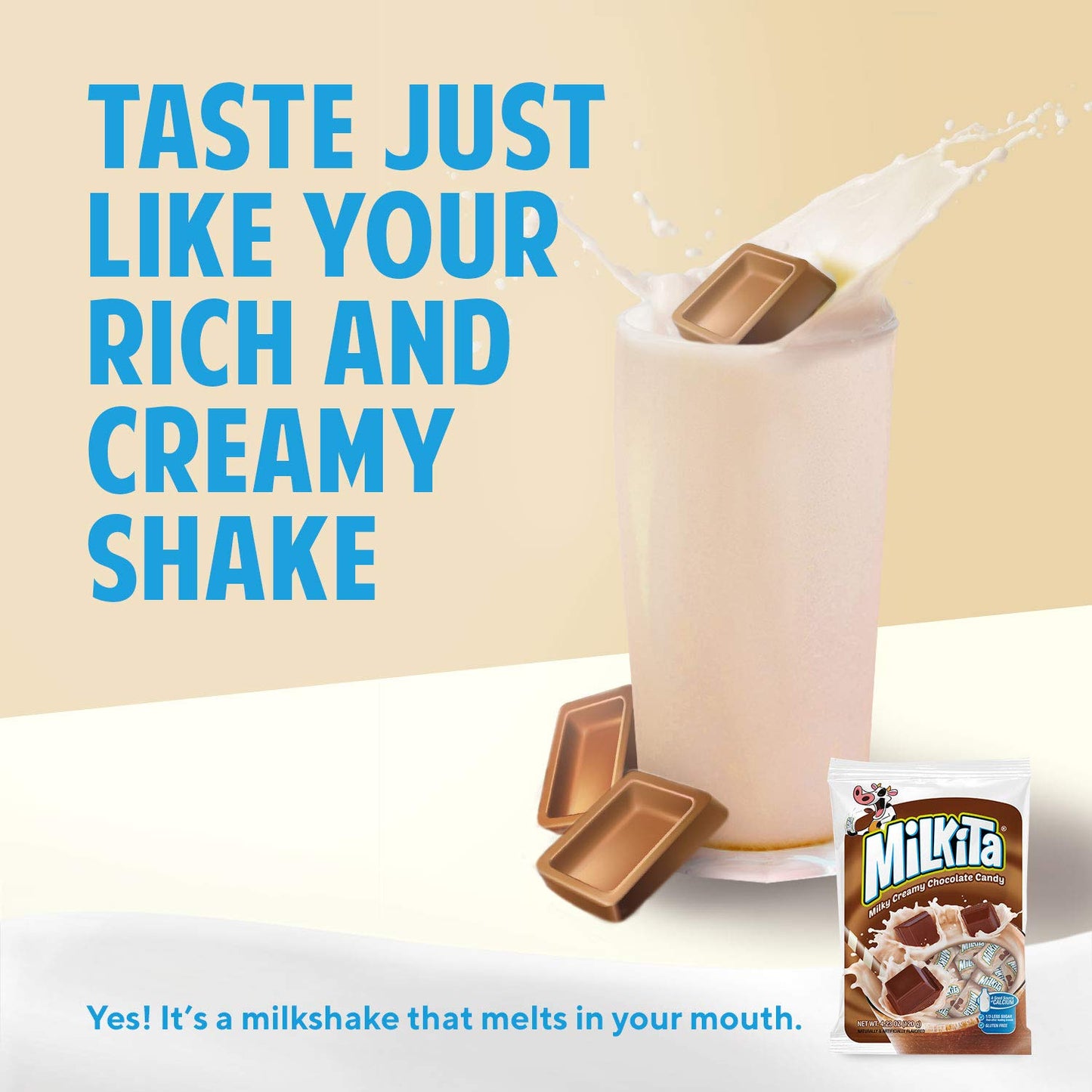 Milkita Creamy Shake Candy Bag, Gluten Free Chewy Candies With Calcium & Real Milk, Zero Trans Fat, Low-Sugar, Chocolate Flavor, 30 Pcs