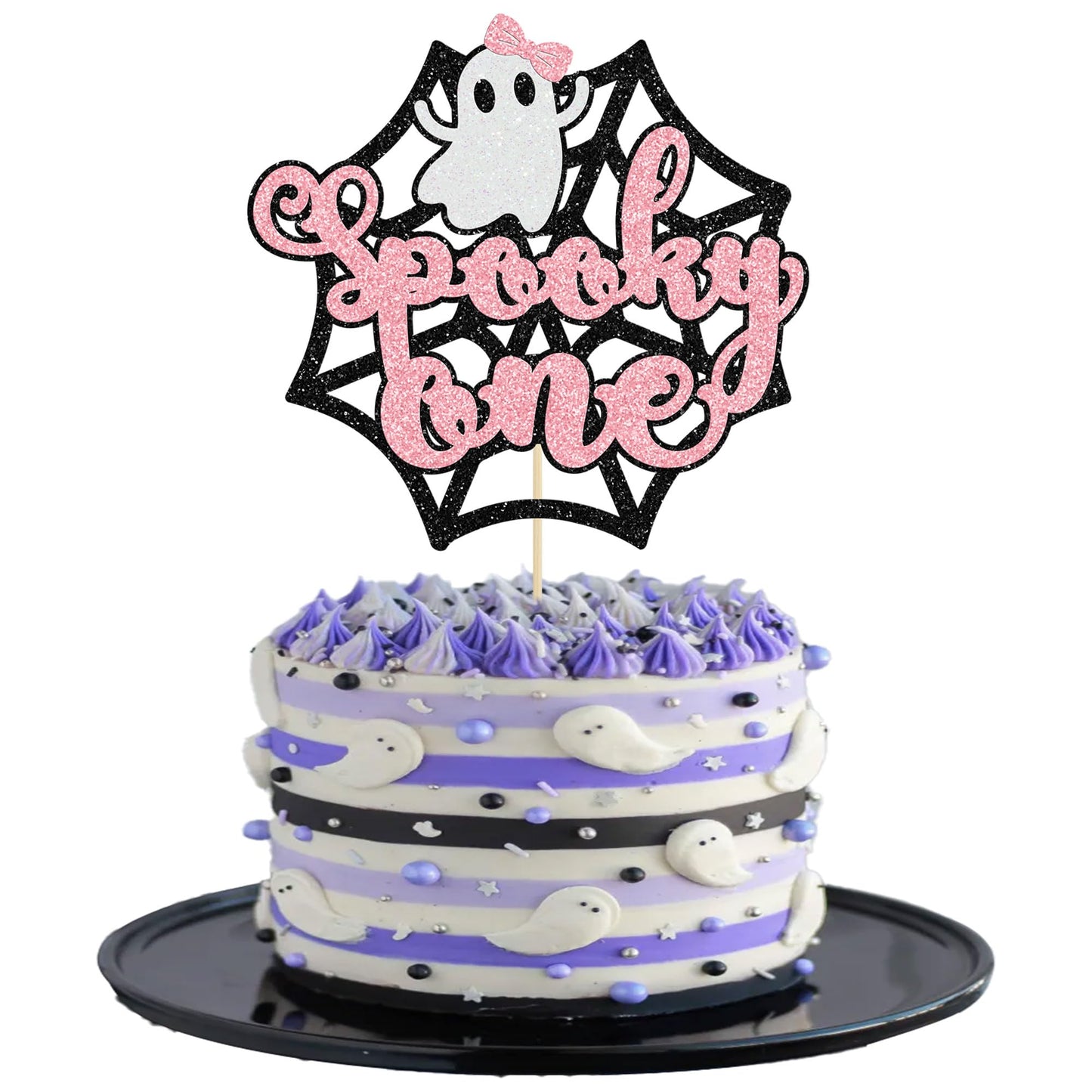 Gyufise 1Pc The Spooky One Cake Topper Pink Glitter The Spooky One Halloween Cake Picks 1St Birthday Cake Decorations For Hallow