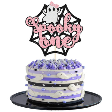 Gyufise 1Pc The Spooky One Cake Topper Pink Glitter The Spooky One Halloween Cake Picks 1St Birthday Cake Decorations For Hallow