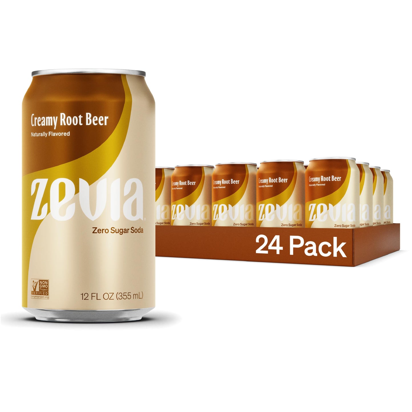 Zevia Zero Sugar Soda, Creamy Root Malt-Inspired, 12 Oz Cans (24-Pack) – Naturally Sweetened, Non-Gmo Project Verified, Gluten-Free, Vegan