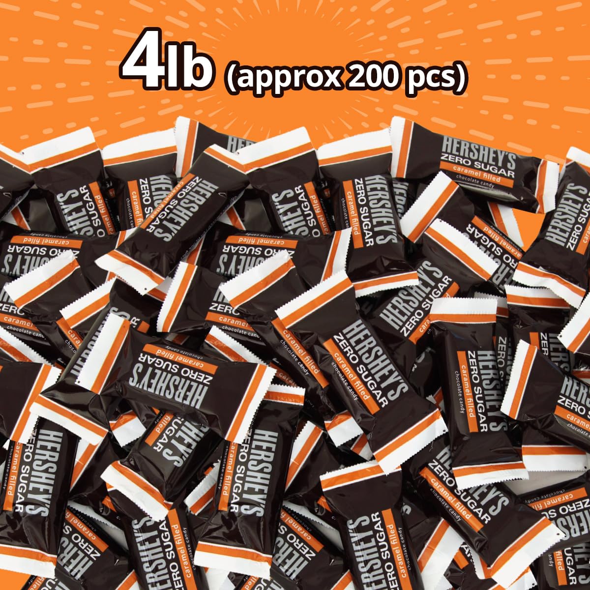 Hershey Zero Sugar Caramel Filled Chocolate Candy 4 Pound Approx 200 Pieces - Individuuly Wrapped Sugar Free Candy Bars For Part