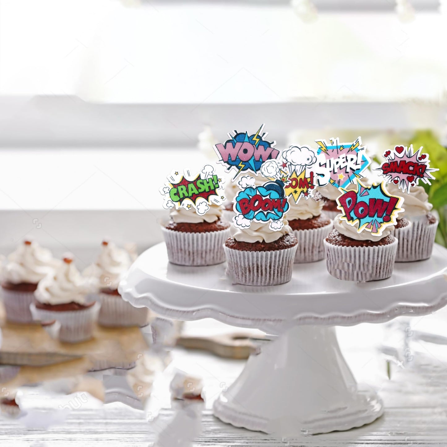 63 Pcs Edible Super Hero Boom Cupcake Toppers Smash Crash Pow Cupcake Picks Edible Superhero Cake Decorations For Celebrating He