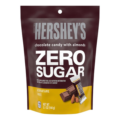 HERSHEYS Zero Sugar Chocolate with Almonds Candy Bars, Individually Wrapped, Aspartame Free, 5.1 oz Bag