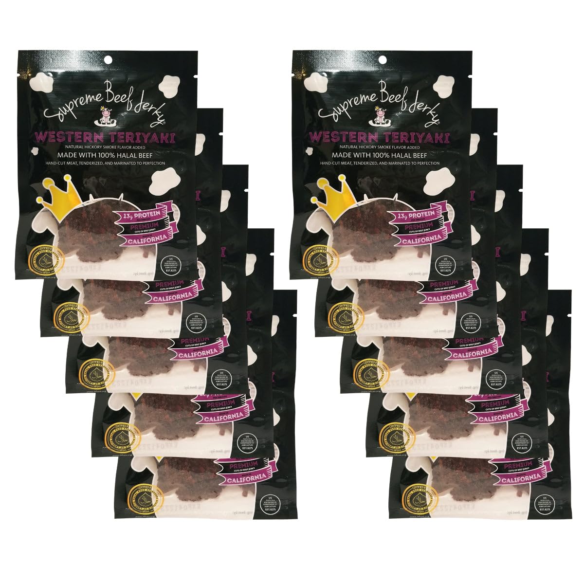 Supreme Beef Jerky, Halal Beef Jerky, Zabiha Halal Certified Beef, Handcrafted Gourmet Meat Snacks, 2.5 oz Western Teriyaki, 2.5