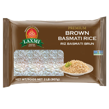 Laxmi Brand, Brown Basmati Rice, Vegetarian, Whole Grain, Light, Nutty Flavor, Made Pure, Made Fresh, Product of India (2lb)