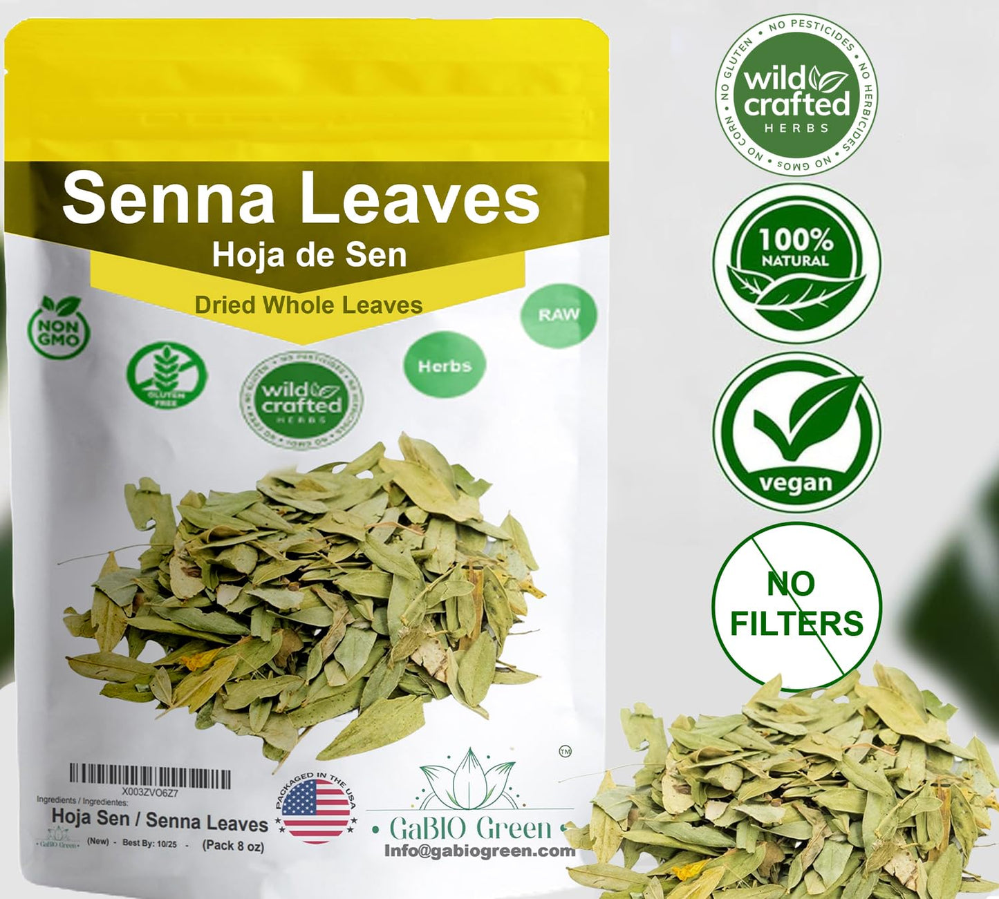 Natural Senna Leaves Hoja Sen Dried Herbal Leaves, Senna Raw Leaf, Hoja Sen Cut & Sifted Herbs, Non-Gmo, Gluten-Free, Senna Alex