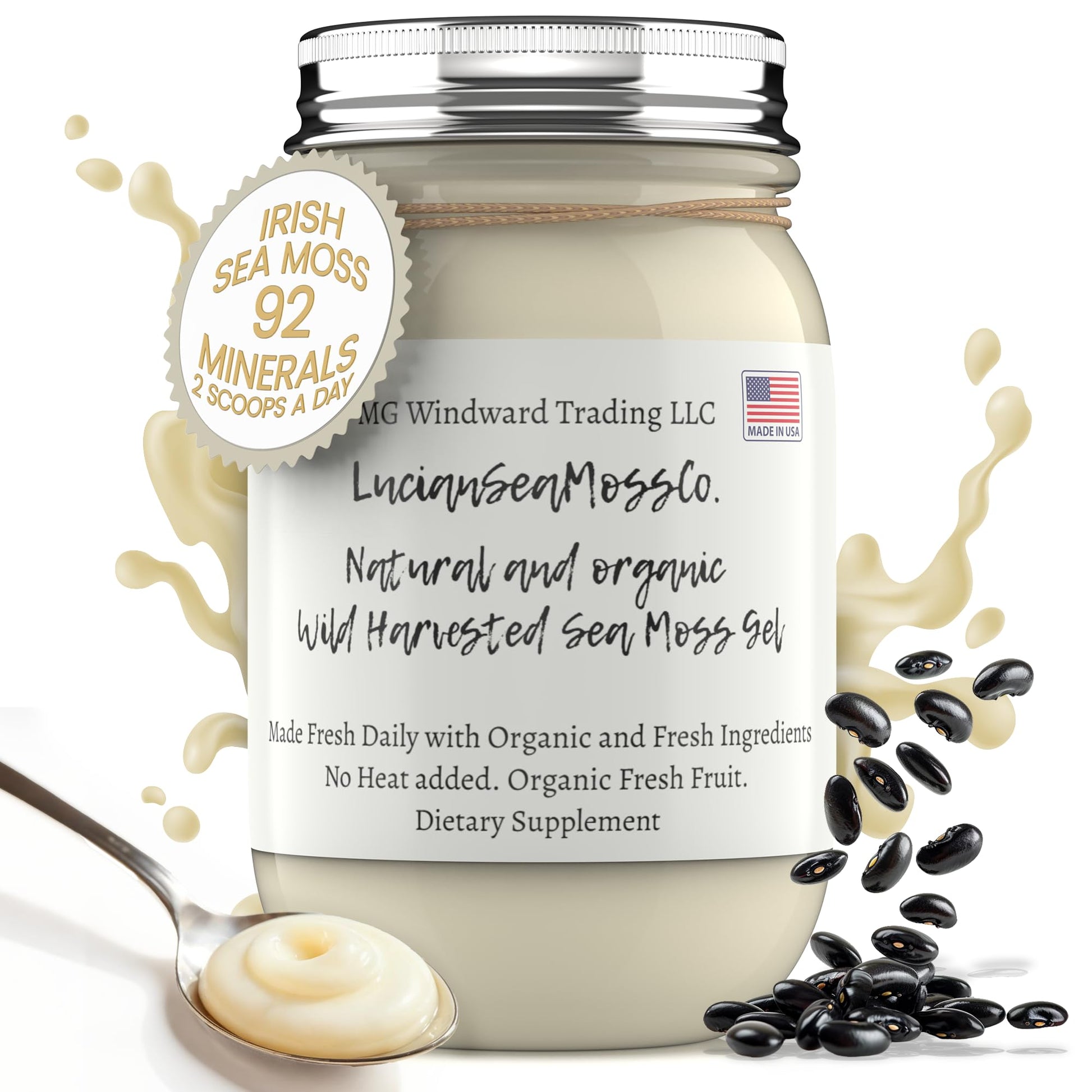 Black Seed Infused Organic Certified Wild Harvested Irish Sea Moss Gel | Immune and Digestive Support | Vitamin Mineral Antioxid