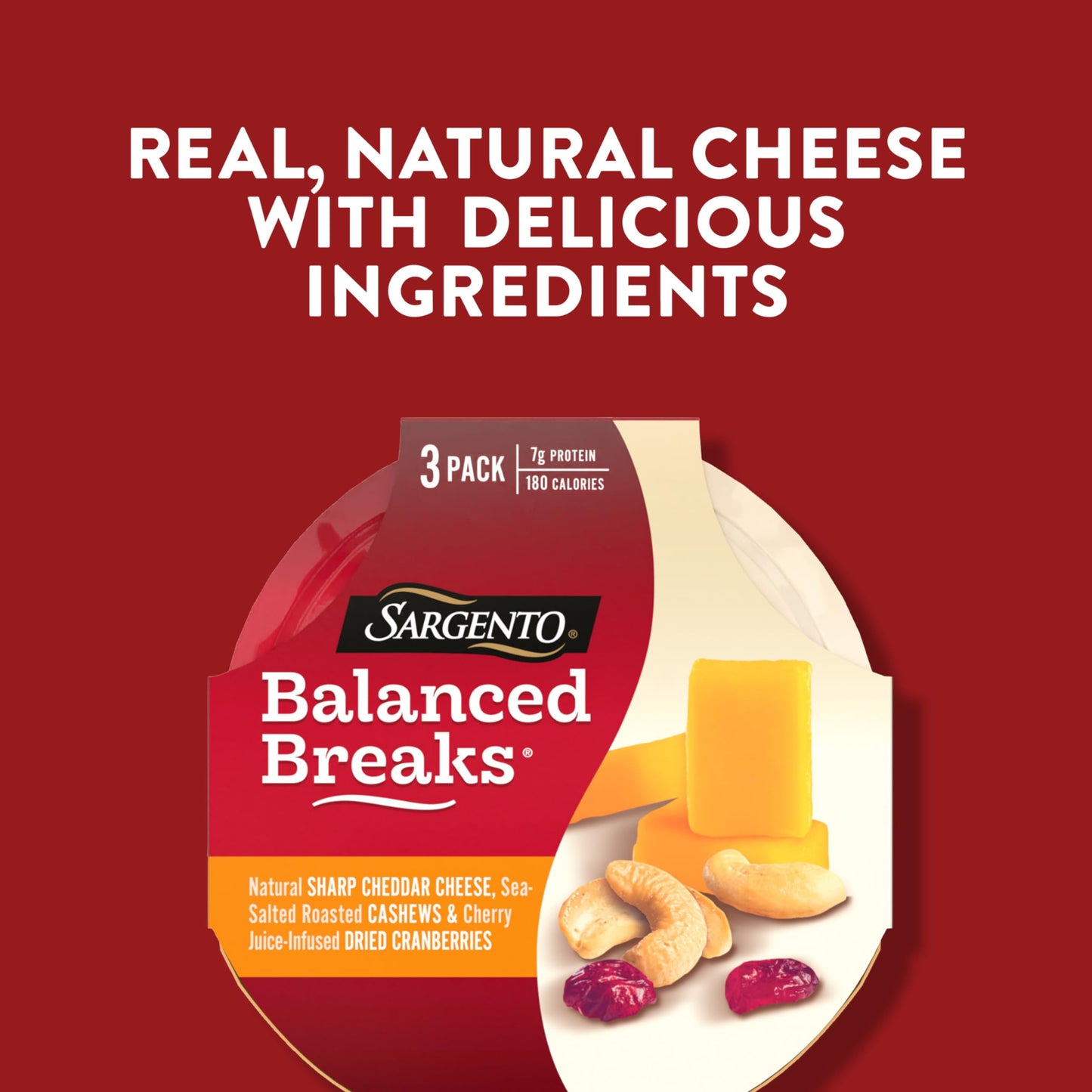 Sargento Balanced Breaks Natural Sharp Cheddar Cheese, Sea-Salted Roasted Cashews and Cherry Juice-Infused Dried Cranberries Sna