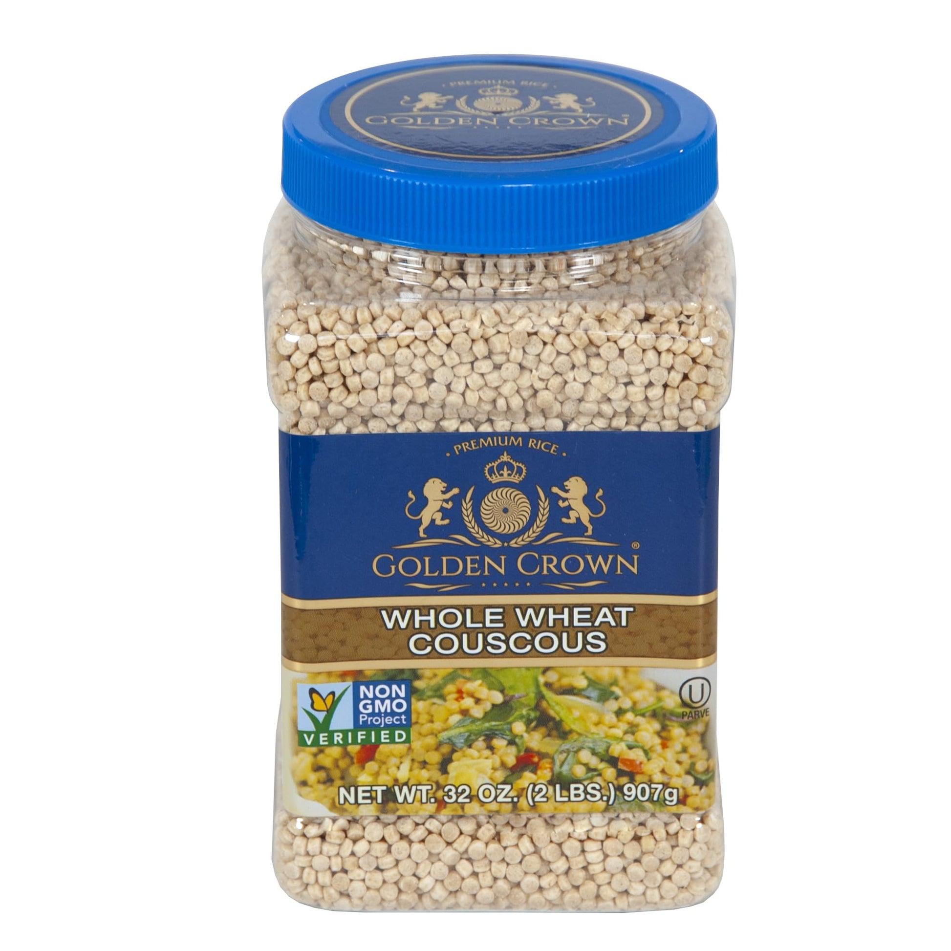 Golden Crown Whole Wheat Couscous - 32 oz (2Lb), Premium Quality Non GMO Project Verified, Vegan + Kosher Certified Natural Grai