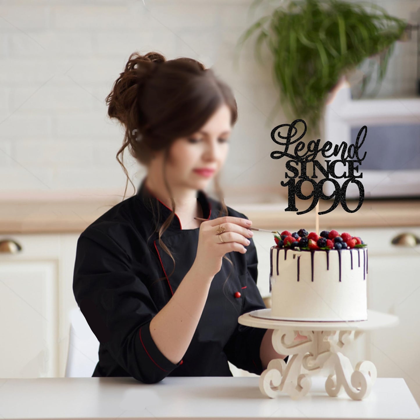 Rssta i Cake Topper, Glitter 35th Birthday Decoration, Black, Legend Since 1990, Cheers to 35 Years, Party Cake Decor