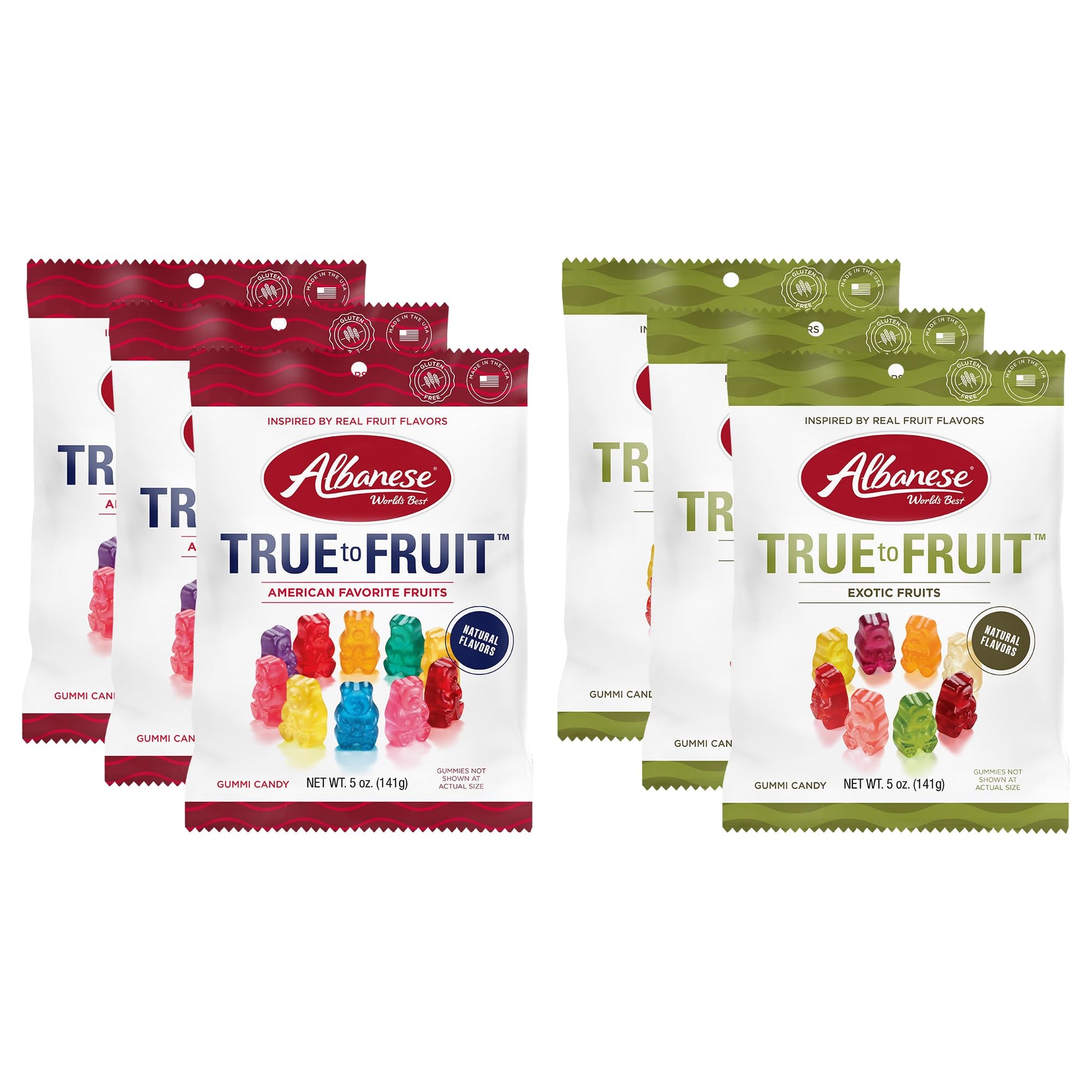 Albanese World'S Best True To Fruit Gummies, Variety Pack, 5Oz Bag Of Gummy Candy (Pack Of 6), Individually Wrapped Soft & Chewy