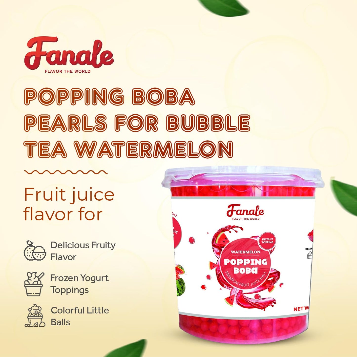 Fanale Popping Boba Pearls for Bubble Tea - Watermelon Flavor - 7 lb
