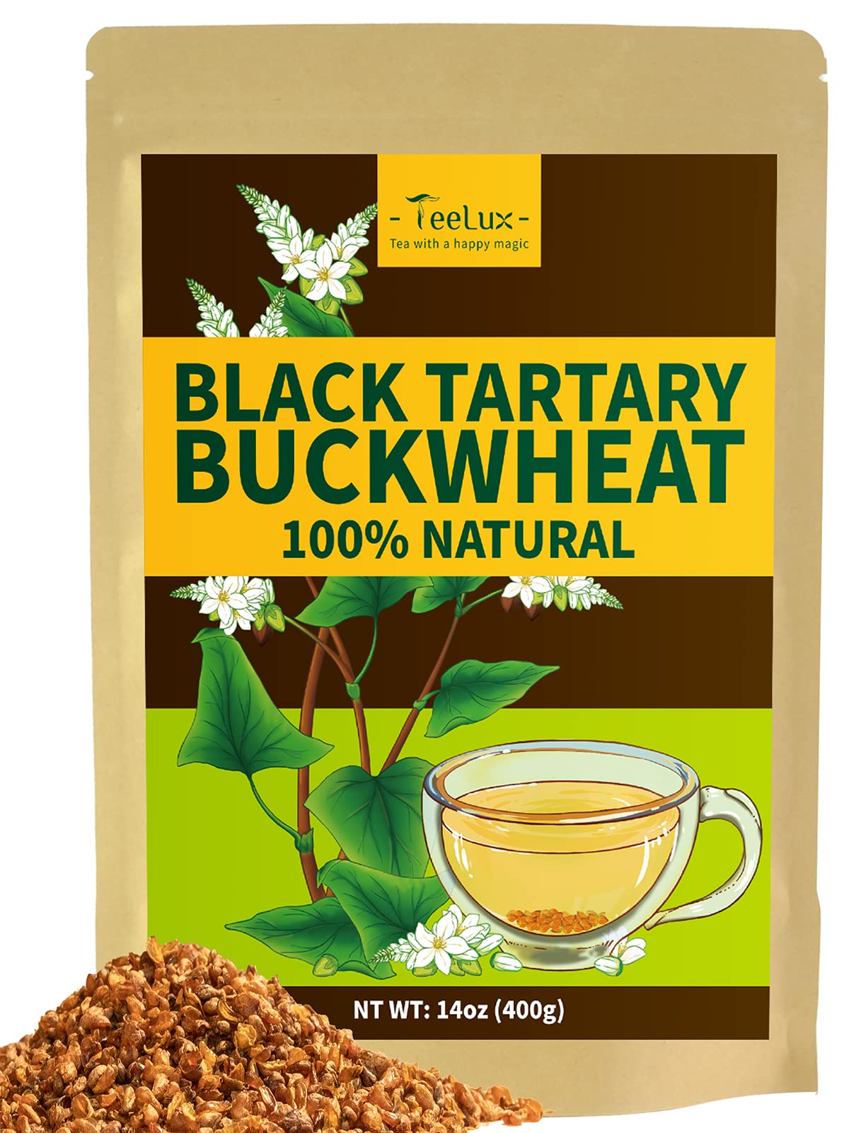 TeeLux Roasted Buckwheat Loose Leaf Tea, Caffeine Free, 14oz/400g