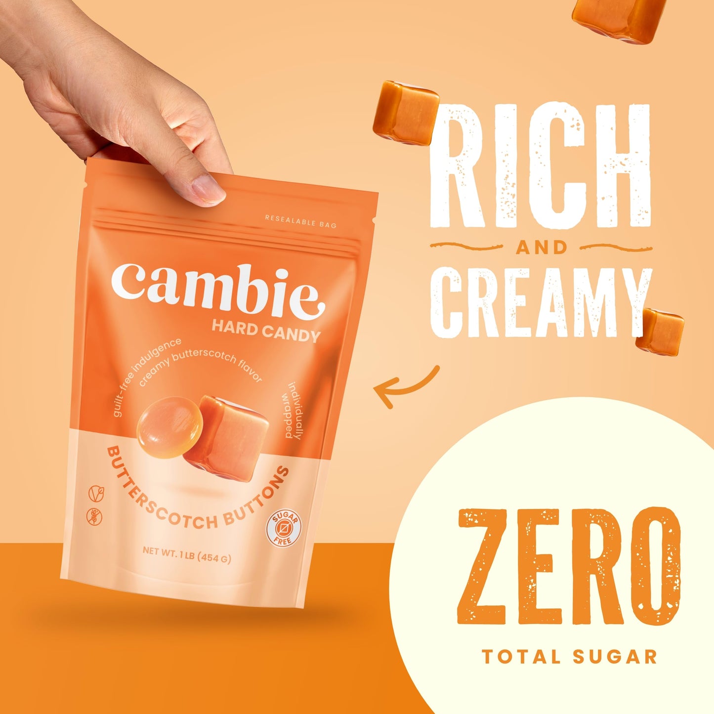 Sugar Free Butterscotch Hard Candy By Cambie,1 Lb Of Sugar Free Hard Candy, Individually Wrapped Butterscotch Candy, Deliciously