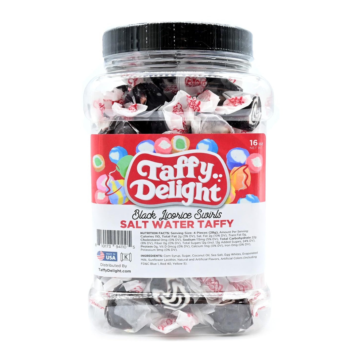 Taffy Delight Salt Water Taffy (16oz, Black Licorice Swirls)