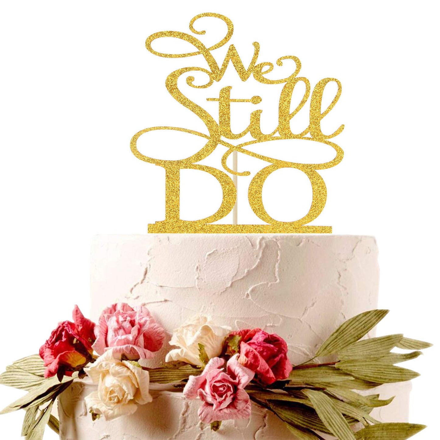 Hotmoon We Still Do Cake Topper - Gold Glitter Plastic Decoration for Vow Renewal & Wedding Anniversary, Model HM-0088