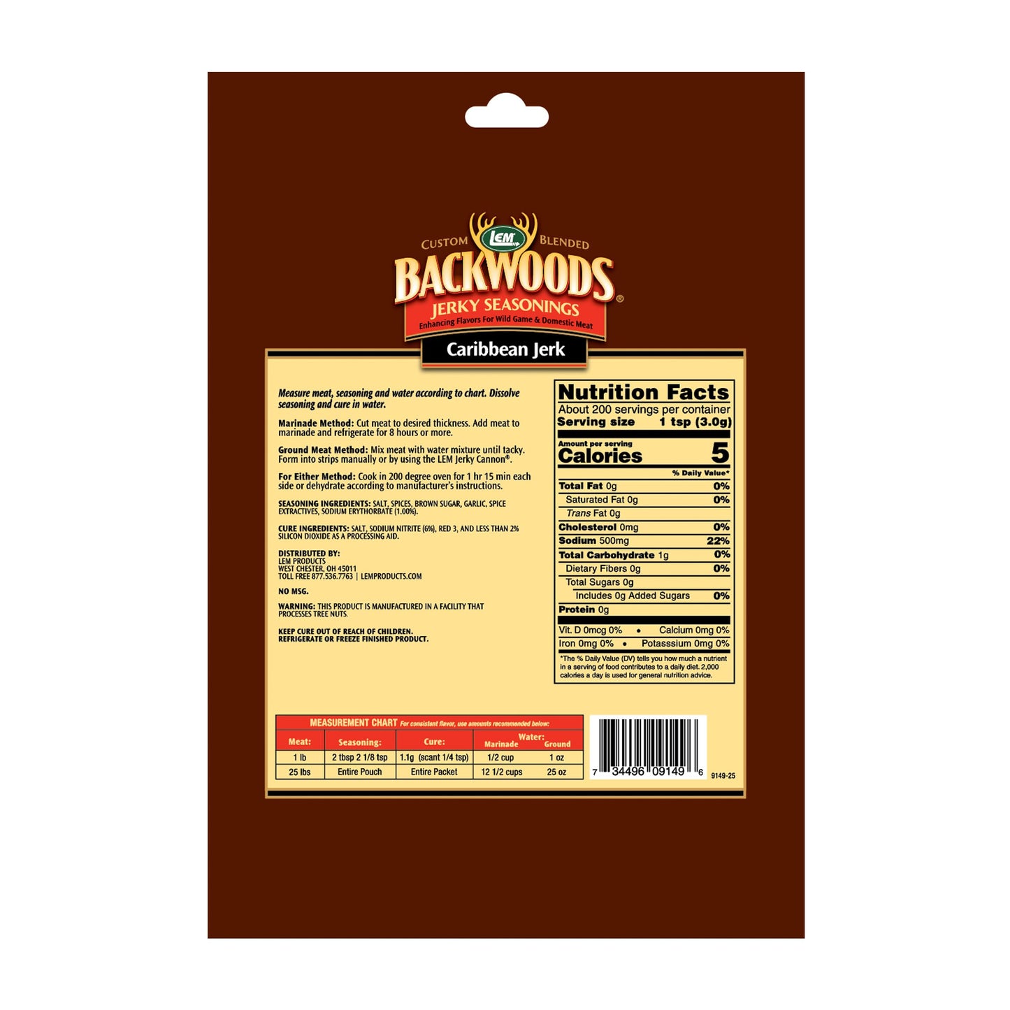 LEM Backwoods Caribbean Jerk Jerky Seasoning, 21.3 Ounce Packet, Model 9149, Ideal for Wild Game and Domestic Meat