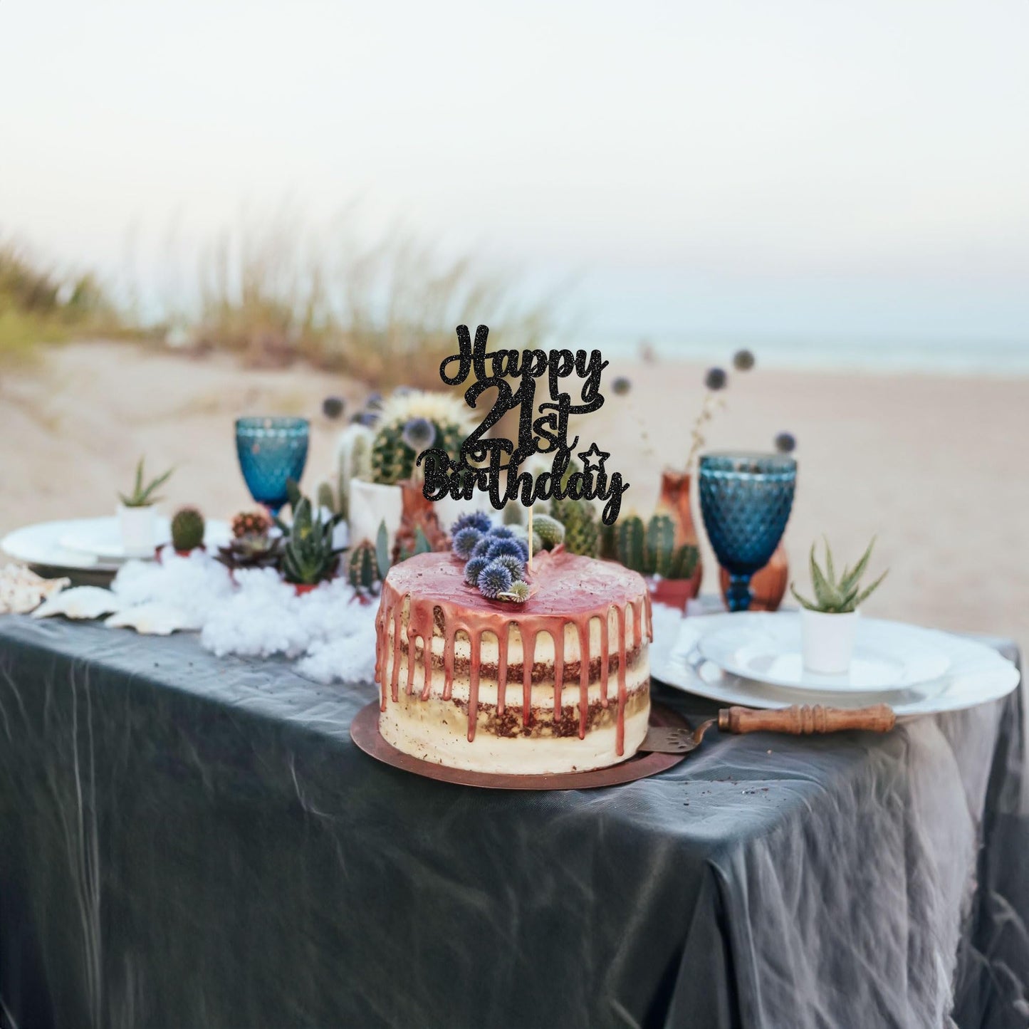 Gyufise 1Pc Happy 21St Birthday Cake Topper Glitter 21 & Fabulous Cheers To 21 Years Old Birthday Cake Pick For Celebrating 21St