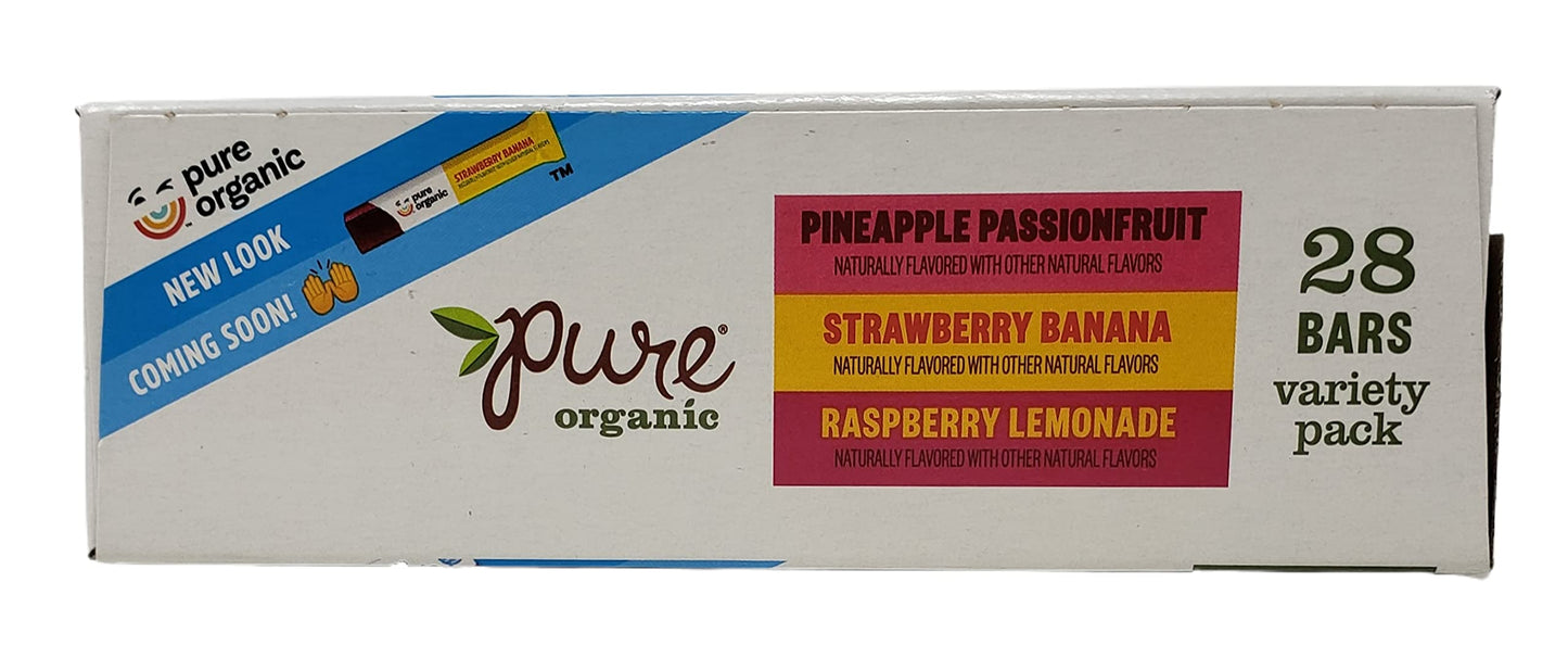 Pure Organic Layered Fruit Bars - Pineapple Passion Fruit, Strawberry Banana, Raspberry Lemonade - 56 Count Box