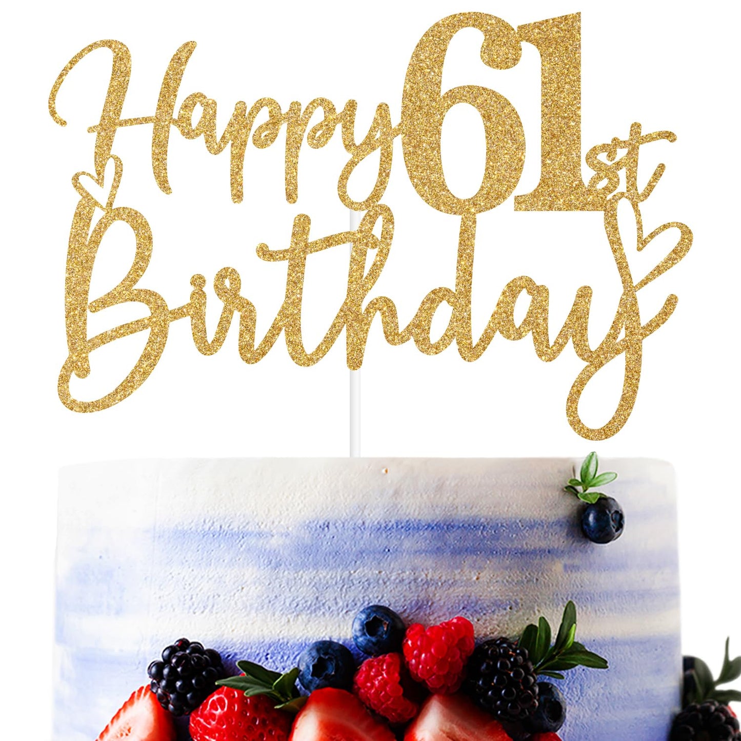 Sriburcio Gold Glitter 61st Birthday Cake Topper, Funny Party Decoration, Model SH--1101, Color 61
