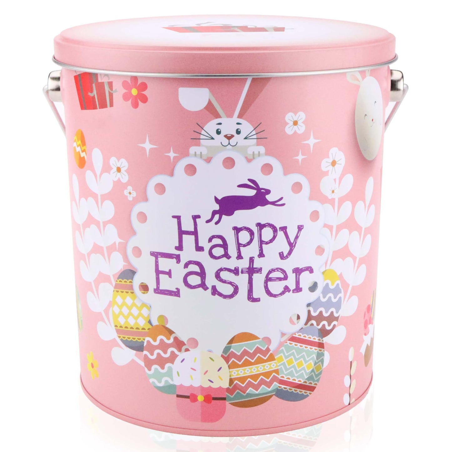 Sarahs Candy Factory Easter Snack Tin - 60 Count Candy, Peelable Gummies, Medium to Large, Pink - Style 2