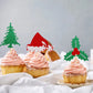 24 Pcs Christmas Holly Leaves And Berries Cupcake Toppers Glitter Santa Hat Christmas Tree Cupcake Picks Winter Merry Christmas Theme Birthday Party Cake Decorations Supplies