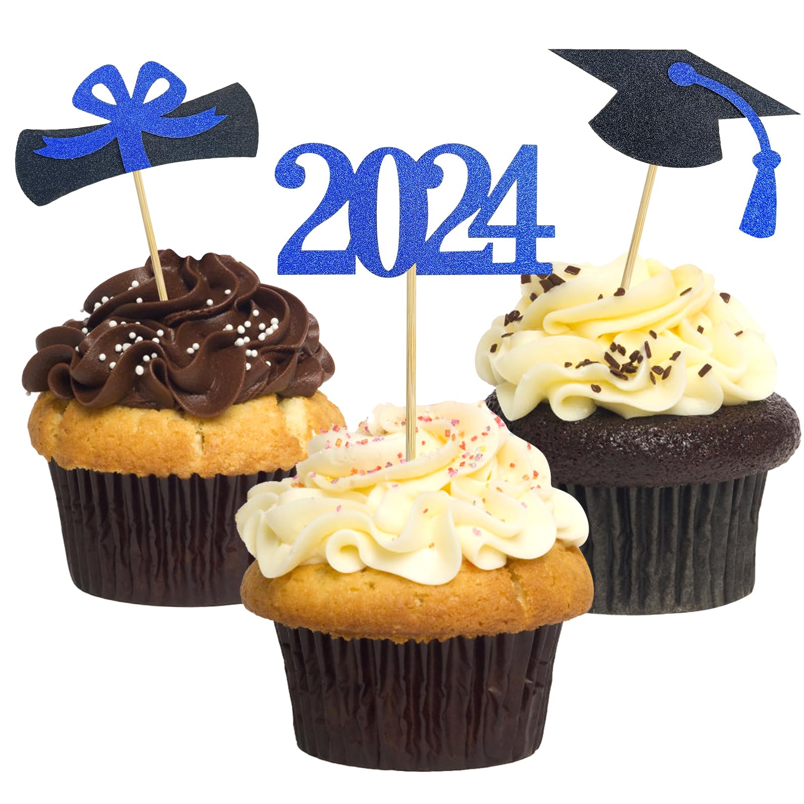 GOLF Graduation Cupcake Toppers, 48 PCS Gold Paper Food Picks for Class of 2025 Party Supplies