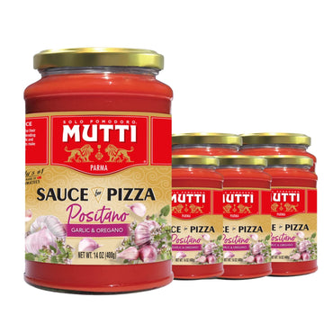 Mutti Positano Sauce For Pizza With Garlic & Oregano, 14 Oz. | Italy’S #1 Brand Of Tomatoes | Pack Of 6 | Tomato Sauce For Pizza | Vegan Friendly & Gluten Free | No Additives Or Preservatives