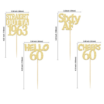 Gyufise 24Pcs Gold Glitter Straight Outta 1963 Cupcake Toppers 60th Birthday Cupcake Toppers Hello 60 Sixty Cake Picks Decoratio