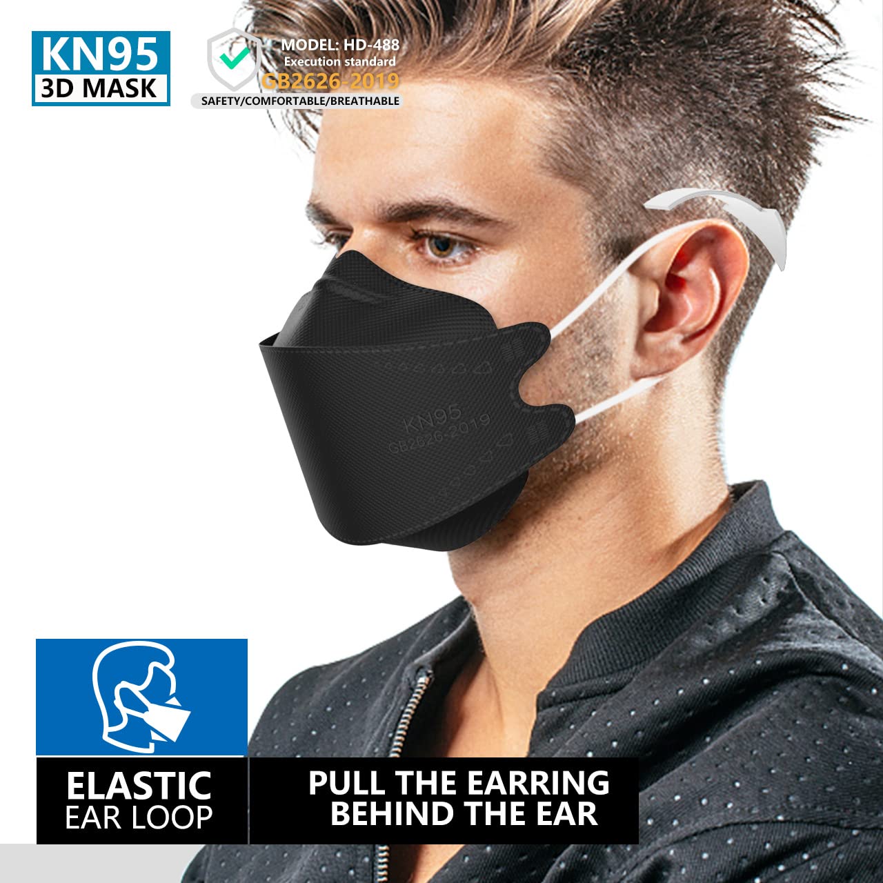 KIMARS KN95 Face Masks, 100 Pack, Disposable Black Masks, Breathable Comfort for Adults