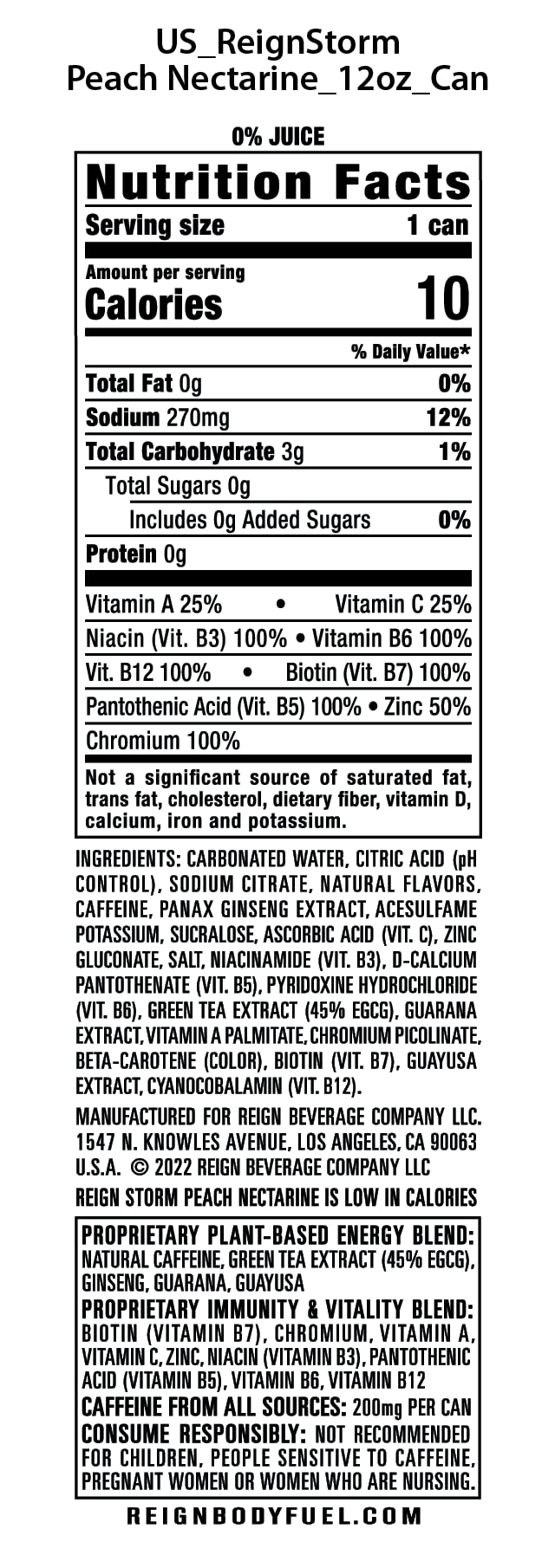 REIGN Storm Fitness & Wellness Energy Drink, Peach Nectarine, 12 Fl Oz (Pack of 12)