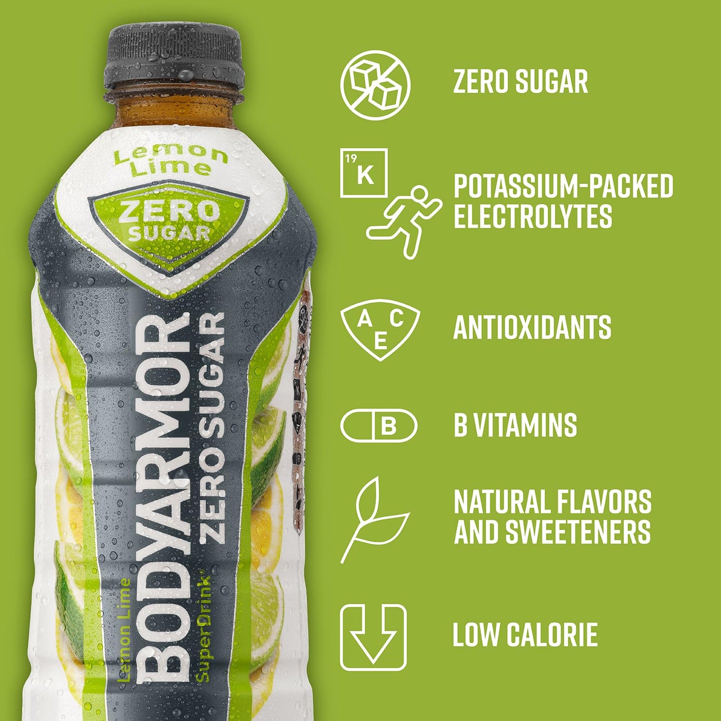 BODYprotective covering ZERO Sugar Lemon Lime  Sugar Free Sports Drink - Low-Calorie Hydration - Natural Flavors with Potassium Packed Electrolytes  Antioxidants  and B-vitamins  28 fl oz (Pack of 12)