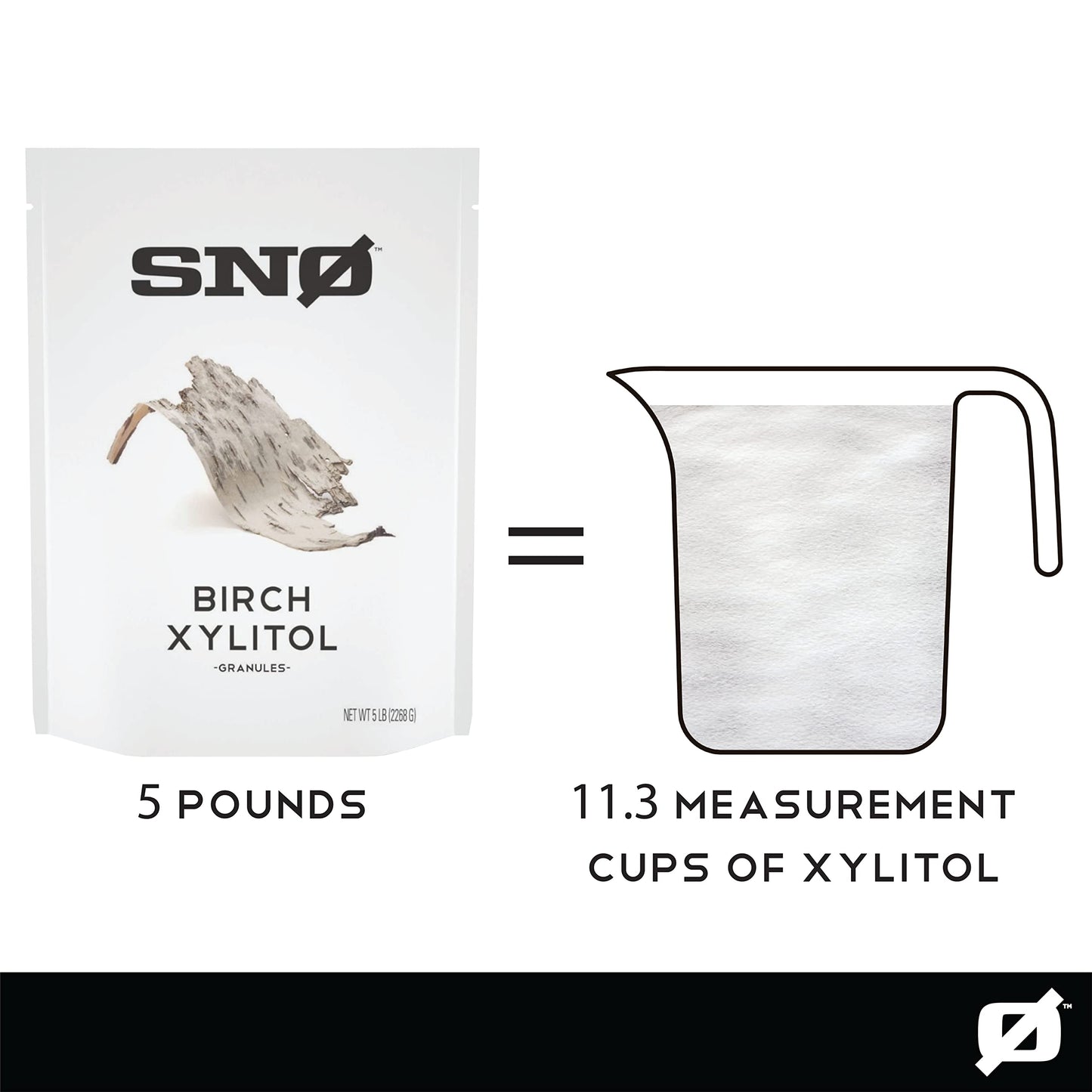 SNØ Pure Birch Xylitol Sweetener - Low Calorie, Non-GMO, Vegan - 5lb Resealable Bag