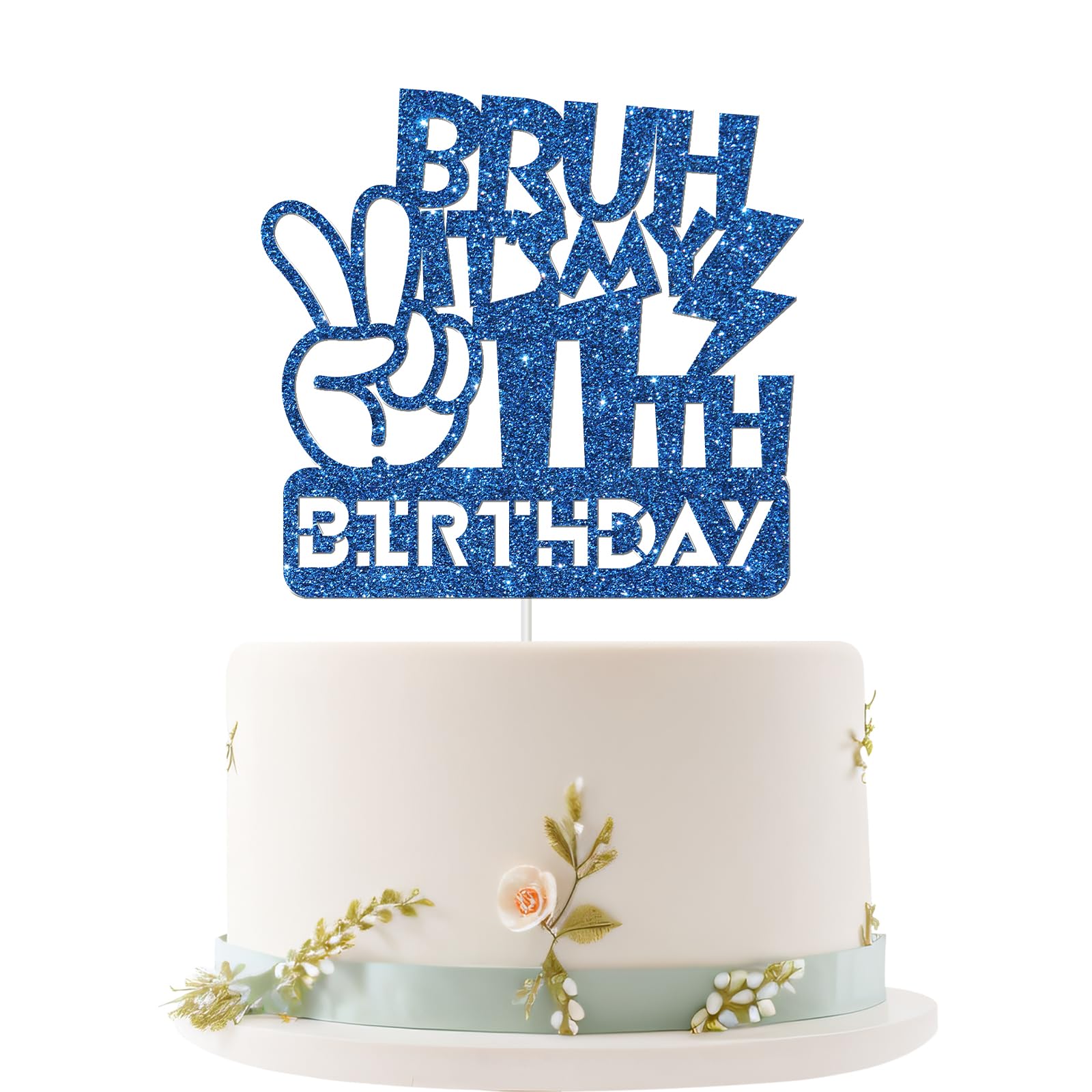 Embhhor Bruh It's My 11th Birthday Cake Topper, Dude Bro I'm 11, Boys Happy 11th Birthday Party Cake Decorations, Blue Glitter (