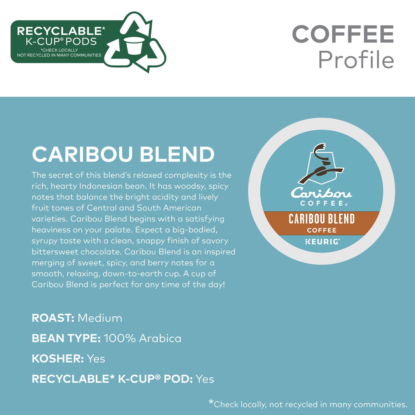 Caribou Coffee Caribou Blend Keurig Single-Serve K-Cup Pod, Medium Roast Coffee, 72 Count