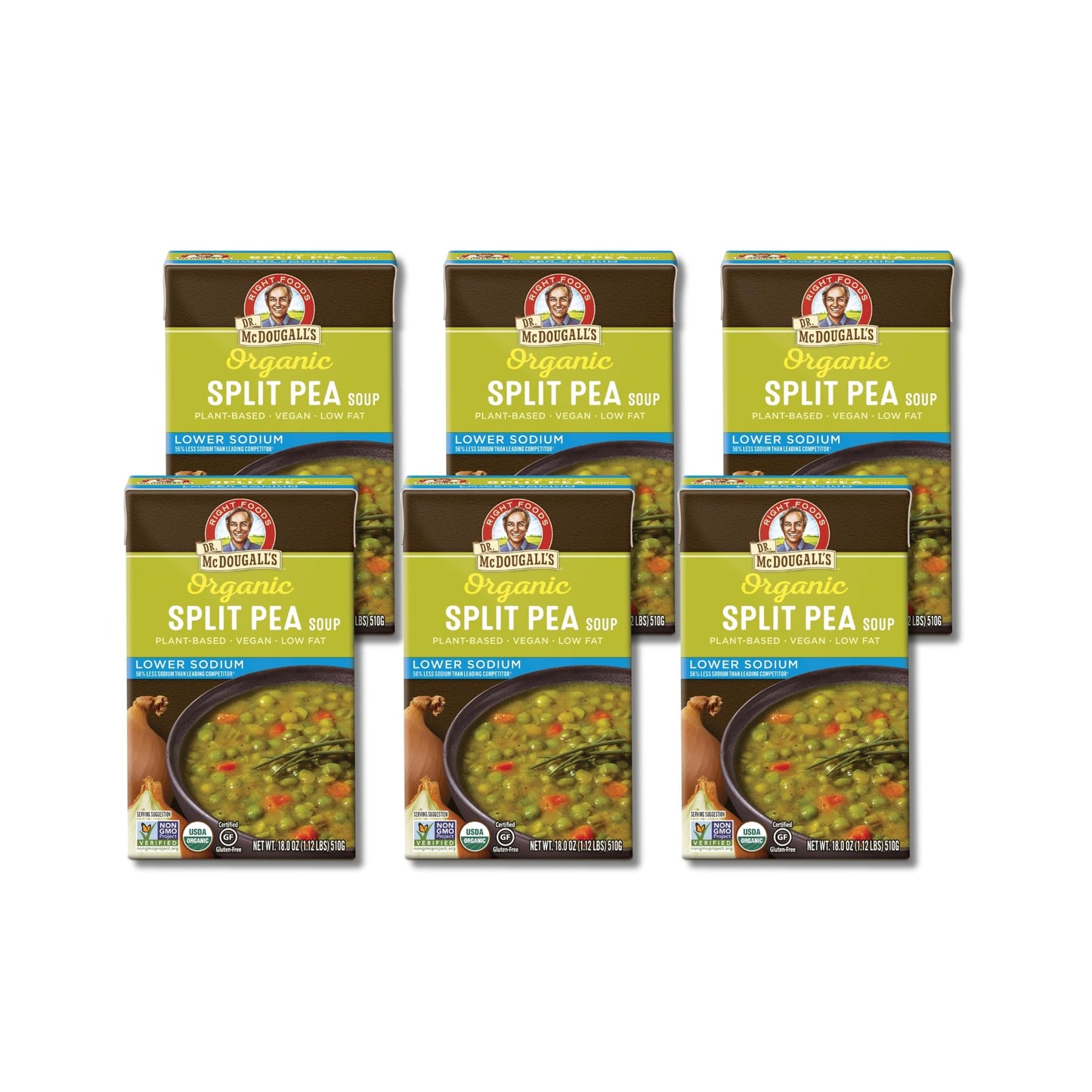 Dr. McDougalls Right Foods Organic Split Pea Soup, Lower Sodium, 17.6 Ounce (Pack of 6)