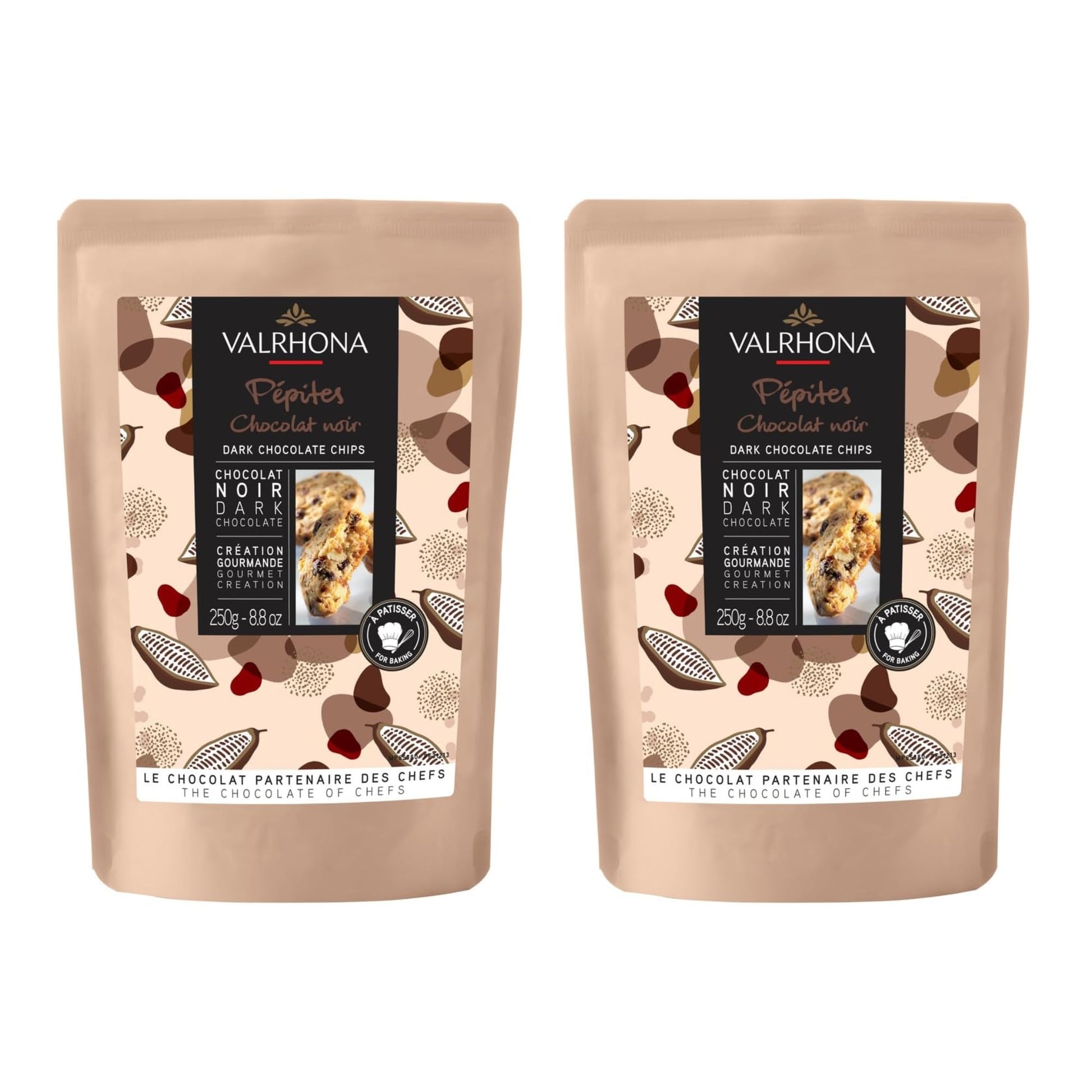Valrhona Finest Dark Chocolate Chips For Baking - 52% Cocoa  A Perfect Fusion Of Top-Grade Dark Cocoa Flavor  These Gourmet Chocolate Chips Are Ideal For Cookies  Muffins  Brioches  And Pastries  2 Pack