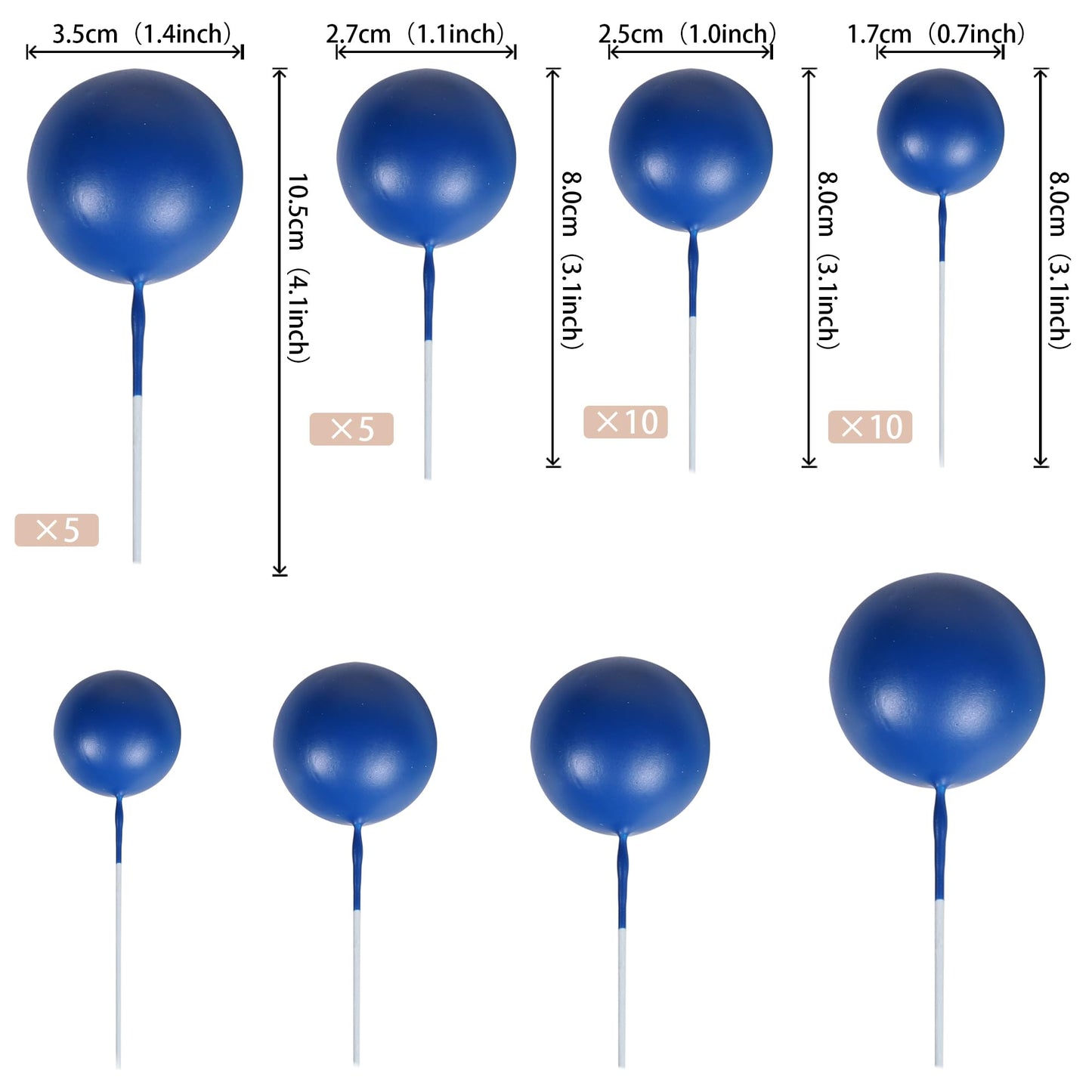 Rssta i Cake Toppers 30 PCS Foam Balls Dark Blue for Baby Shower, Birthday, Wedding, Anniversary Party Decorations Model XM402-Deep Blue