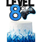 Caiwowo Level 8 Game Birthday Cake Topper - Blue Paper Decoration for Boys 8th Birthday Party