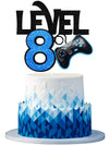 Caiwowo Level 8 Game Birthday Cake Topper - Blue Paper Decoration for Boys 8th Birthday Party
