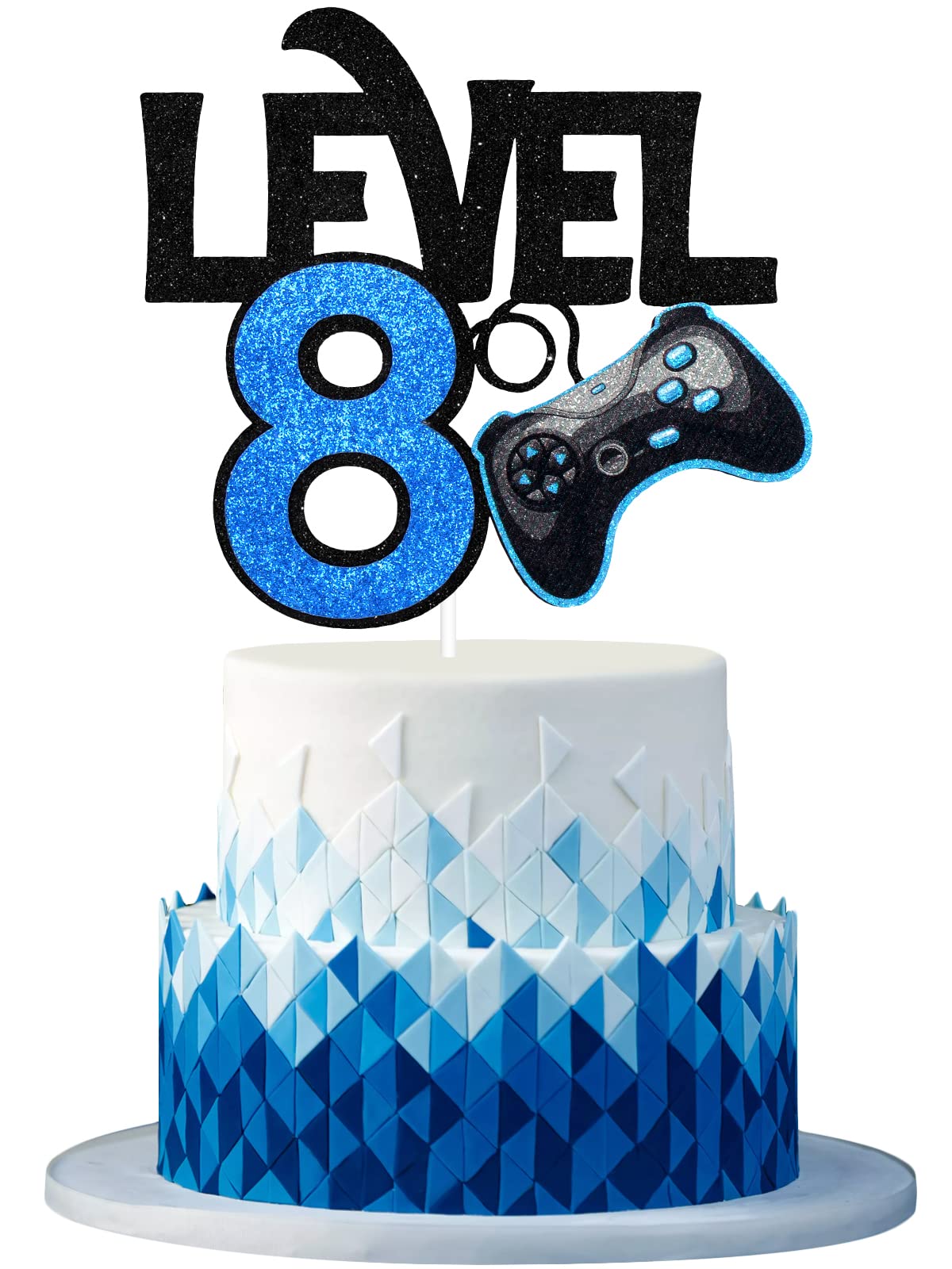 Level 8 Game Birthday Cake Topper - Video Game Boy'S 8Th Birthday Level Up Party Blue Cake Topper Supplies - Game On Winner Gami