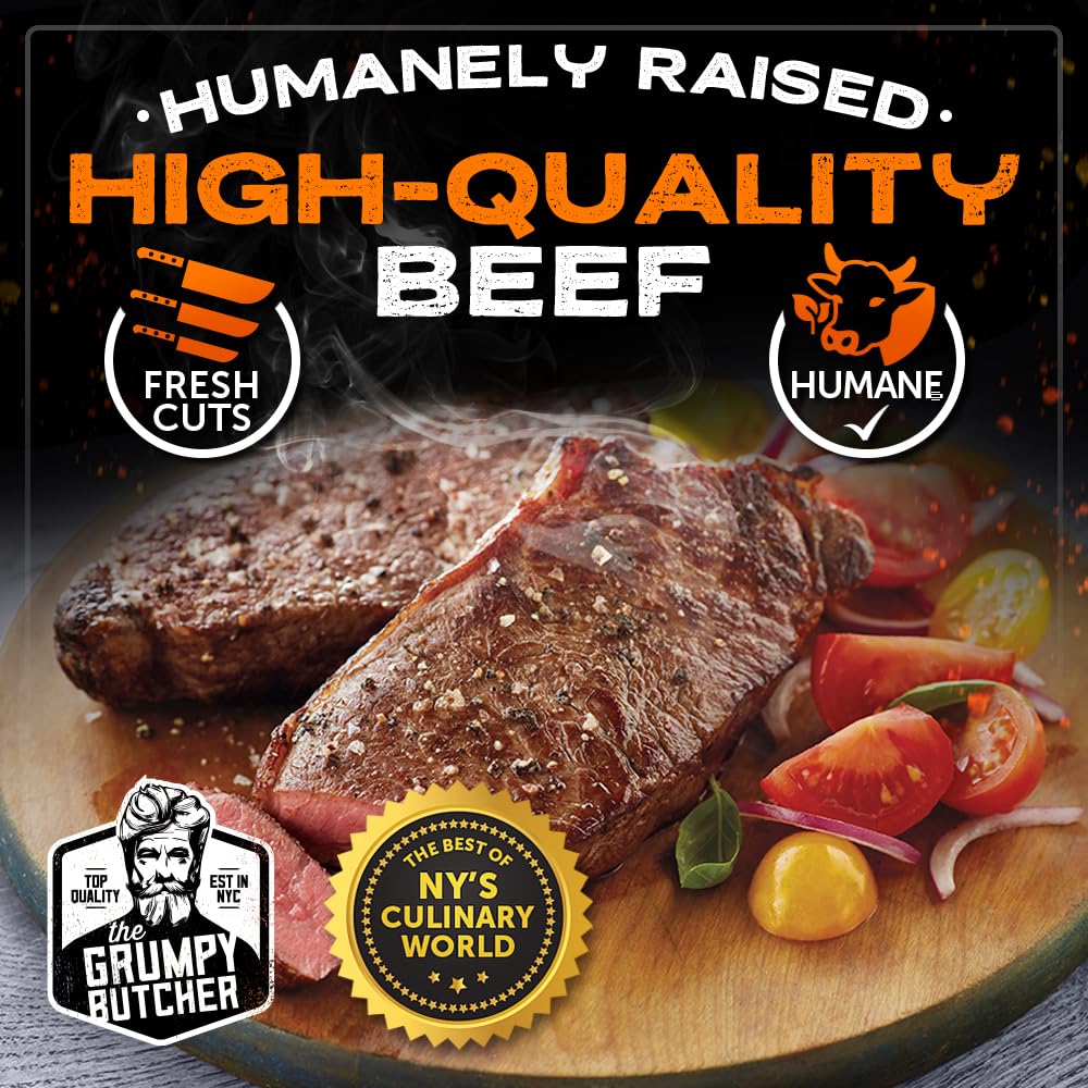 Grumpy Butcher New York Strip Steaks, 10 Ounce (Pack Of 4) - Prime Steakhouse Quality Beef Ny Strip Steak Meat - Meat Gift Packages Specials Avaialble